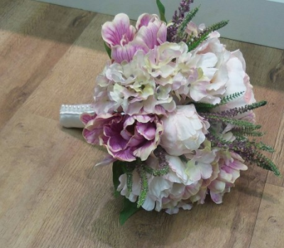 hand tied bridal bouquet - with peonies,and veronica with silk ribbon and diamantes